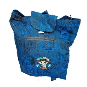 Blue Embroidered Backpack